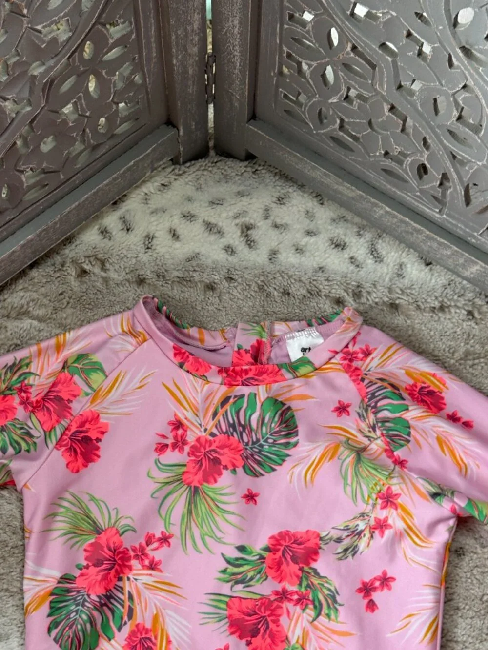 Art Class pink long sleeve swimsuit girls large tropical floral summer beach